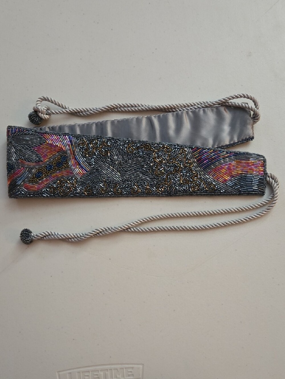 Vintage Beaded Statement Belt - Burnt Orange / Navy Blue / Gold Wave Motif